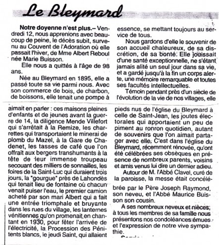 Article : décès de Marie Reboul